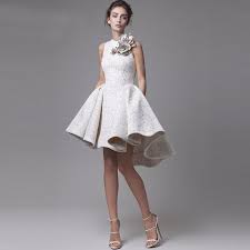 Little White Lace High Low High Neck Knee Length Puffy Prom Cocktail Dress Fancy Dresses Evening Dresses Fashion Dresses
