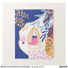 Northern lights over water aurora borealis jigsaw puzzle. Modern Travel Greece Beach Folk Illustration Jigsaw Puzzle Zazzle Com Folk Illustration Quirky Illustration Greece Beach