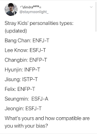 The members took the test and the results were revealed during 'one kid's room', and they were all somewhat. Which Member Are U Most Compatible With Based On Your Personality Type Stray Kids Amino