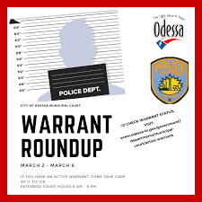 The hcso's online warrant search provides information related only to class a and class b misdemeanor warrants and other processes issued by a harris county criminal court at law. City Of Odessa Texas Do You Have An Active Warrant Warrant Roundup Is Next Week Take Care Of It Before Then Visit Www Odessa Tx Gov Government Departments Municipal Court Active Warrants To Check Your Warrant Status Facebook