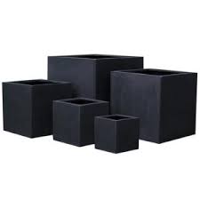 Bac à fleurs avec treillis lign z. Pot Pour Fleur Bac Cube Interieur Exterieur H 50cm Noir Fiberstone