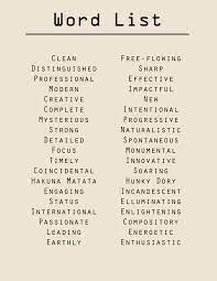 Word List Word List Words Creative Words