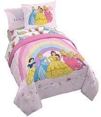 Sold and shipped by obedding.com. Disney Princess Rainbow 5 Piece Twin Bed Set Includes Comforter Sheet Set Bedding Features Aurora Belle Cinderella Super Soft Fade Resistant Microfiber Official Disney Product Buy Online