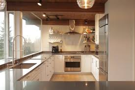 Incredible Mid Century Modern Galley Kitchen With Midcentury Modern Kitchen With Sleek Gray Countertop In 2020 Kitchen Backsplash Designs Modern Kitchen Kitchen Design