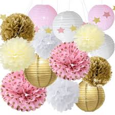 5% coupon applied at checkout save 5% with coupon. Baby Shower Decor For Girls Birthday Party Decoration Pink Gold White Party Decor Kit Paper Lanterns Paper Star Garland Tissue Paper Pom Poms Wedding Party Decorations Bridal Shower Decorations Buy Online In