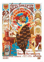 Vintage art deco sparkling wine champagne poster. French Art Nouveau Vintage Illustration Coffee Poster Vintage Poster