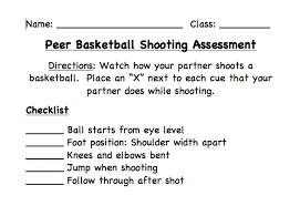 Peer Basketball Shooting Assessment Grades 2 4 Elementary