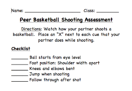 peer basketball shooting assessment grades 2 4 elementary