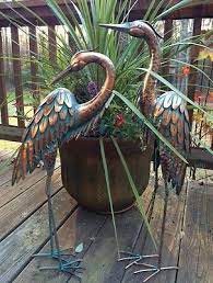 Copper Patina Garden Heron Pair Metal Statues Bird Art Sculptures Crane 27 5 H Ebay Garden Art Sculptures Outdoor Sculpture Sculpture Art