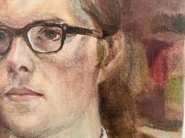 Vintage Portrait Painting Young Man Glasses Oil Canvas Original Art 50s 60s Larry  Fredrick — 330Modern