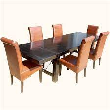 Giantex 5 piece dining table set, wood rectangular table with 4 upholstered chairs set, modern kitchen table set, black dining room table set, home kitchen dinette dining room restaurant furniture. The Light Orange Leather Chairs Contrasts Beautifully Against The Dark Chocolate Brown Of The Dining Ta Rustic Dining Table Set Dining Table Dining Room Chairs