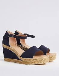 Wide Fit Wedge Heel Two Band Sandals M S Collection M S Wedge Heels Wedges Ankle Strap Heels