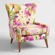 In A Contemporary Silhouette Our Chair Boasts A Low Profile And Wide Seat An Exclusive Watercolor Floral Patt Floral Chair Accent Chairs Floral Accent Chairs