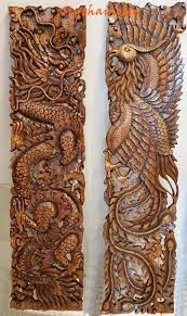 Set Large Wood Wall Art Wood Carved Dragon Phoenix Bird Etsy Large Wood Wall Art Wood Sculpture Wood Carving