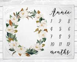 Floral Baby Milestone Blanket Magnolia Nursery Newborn Etsy Floral Baby Blanket Custom Baby Blanket Baby Milestone Blanket
