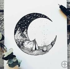 Draw Drawing Ink Moon Tent Mountains Sketches Stippling Art Drawings
