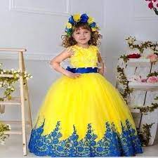 Resultado De Imagen Para Vestido Amarillo Y Azul Flower Girl Dresses Kids Flower Girl Dresses Girls Ball Gown