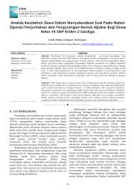 Contoh soal aljabar kelas 7 beserta jawabannya brainly co id. Pdf Analisis Kesalahan Siswa Dalam Menyelesaikan Soal Pada Materi Operasi Penjumlahan Dan Pengurangan Bentuk Aljabar Bagi Siswa Kelas Vii Smp Kristen 2 Salatiga