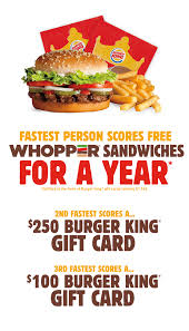 Huge sale on burger king gift card now on. Burger King Win Free Whopper Sandwiches For A Year Burger King Burger King Gift Card Food Branding