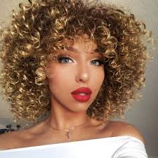 Amazon Com Aisi Queens Afro Wigs For Black Women Short Kinky Curly Full Wigs Brown Mixed Blonde Synthetic Heat Resistant Wigs For African Women With Wig Cap Beauty
