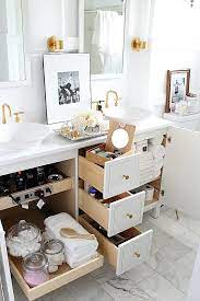 It's time to take another look at the space in which you dress and undress, and get things organized with these handy bathroom vanity ideas. Bathroom Bliss An Organized Vanity Bathroom Vanity Storage Diy Bathroom Storage Bathroom Vanity Organization