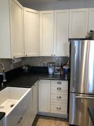 Ideal height for upper kitchen cabinets. Gorgeous Off White Wood Kitchen Cabinets Shaker Full Overlay Island Desk Office Area Little Green Kitchens