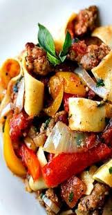 Easy Pasta With Sausage Peppers And Onions Stuffed Peppers Italian Sausage Recipes Sausage Recipes