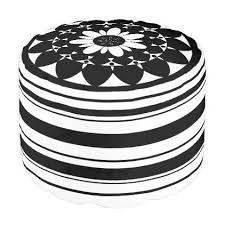 Black And White Striped Ottoman Ornate Flower And Striped Black And White Ottoman Zazzle Com In 2020 White Ottoman Black And White Pillows Black And White Decor