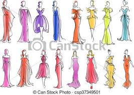 Modemodelle In Bunten Kleidern Sketch Stil Modern Gekleidete Frauen Zeichnen Silhouetten Fur Modeindustrie Oder Canstock