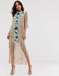 Asos Edition Embroidered Midi Fringe Dress Asos Unusual Dresses Wedding Guest Dress Guest Dresses