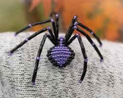 Beaded Spider Black And Purple Spider Ornament Purple Spider Decoration In 2020 Beaded Spiders Beaded Animals Spider Decorations