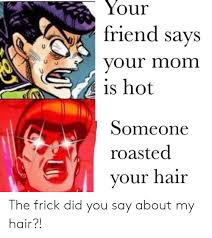 Roast your friends with these funny mean jokes! Your Friend Says Your Mom 0 Is Hot Someone Roasted Vour Hair The Frick Did You Say About My Hair Anime Meme On Ballmemes Com