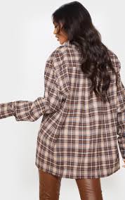 Brown Check Oversized Shirt Tops Prettylittlething Usa
