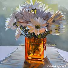 Flowers in a glass vase painting. Morning Daisies Pj Cook Gallery Of Original Fine Art