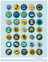 This Set Contains 35 Round Icons Mostly In Blue And Yellow Colors For Every Kind Of Communication Cell Phone Phone Smartphone Mail Email Chat Internet