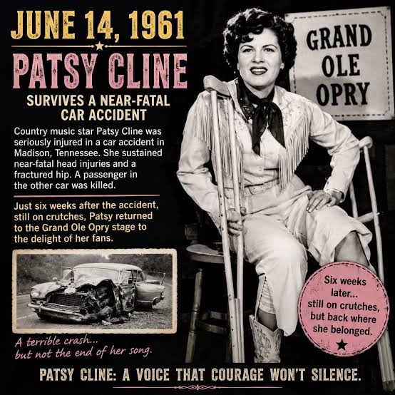 June 14, 1961 Country music star Patsy Cline survived a horrific automobile accident on this day in 1961 that nearly claimed her life. While riding in a car near Madison, Tennessee, Cline was involved