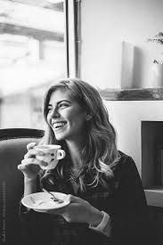 Black And White Woman Drinking Coffee 