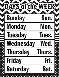 And craig is an editor and web developer who writes about happiness and motivation at lifeh. Black White Chevron And Dots Days Of The Week Chart Tcr7567 Teacher Created Resources