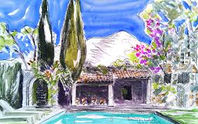 Cote Piscine Aquarelle Et Pierre Noire Isabelle D Arboussier