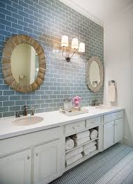 Glass Tile In The Bathroom As Accent Wall Beautiful Blue Subway Tile Bathroom Design Bathroom Inspiration