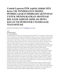 Contoh laporan ptk matematika sd. Contoh Laporan Ptk Aqidah Akhlak Mts Kelas Vii