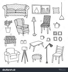Vector Set Of Furniture Of Living Room Hand Drawn Style Furniture Sketch Interior Design Sketches Furniture Design Sketches