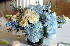 Wedding flower terminology, budget, tips and inspiration to help you make those pesky floral decisions. Blue Hydrangea Centerpieces Hydrangea Centerpiece Wedding Flower Centerpieces