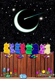 Cats Digital Art Star Gazing Together By Nick Gustafson Whimsical Art Colorful Art Cat Painting