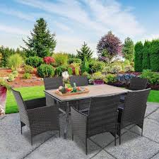 Dining & accessory wicker 49'' wide round dining table with umbrella hole. 7pc Wicker Chairs Wood Top Table With 1 56 Umbrella Hole Captiva Designs Target