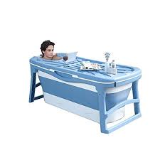 Gly Foldable Bathtub Portable Bathroom Hot Tub For Adults Baby Toddlers Soaking Tub In Shower Stall Spa Bath Basket Double Drains Pp And Tpe Material 10kg Color Blue Size With Lid