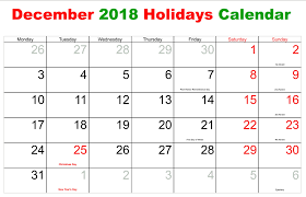 December 2018 Calendar With Holidays Holiday Calendar Holiday Calendar Printable Holiday Printables
