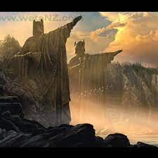 Argonathrpg would like to wish you and your closest, a very merry christmas and a happy new year! The Argonath Pillars Of The Kings Art Print Weta Fantasy Concept Art Lotr Art King Art
