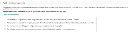 Cytokinesis in plant cell and animal cells occur in different manner. Part A Comparing Chromosome Separation In Bacteria Chegg Com