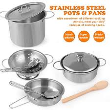 Maybe you would like to learn more about one of these? D Fantix Play Kitchen Accessories Kids Play Pots And Pans Playset With Mini Stainless Steel Pretend Play Cooking Toys Cookware Utensils Apron And Chef Hat Cutting Food For Toddler Boys Girls Pricepulse